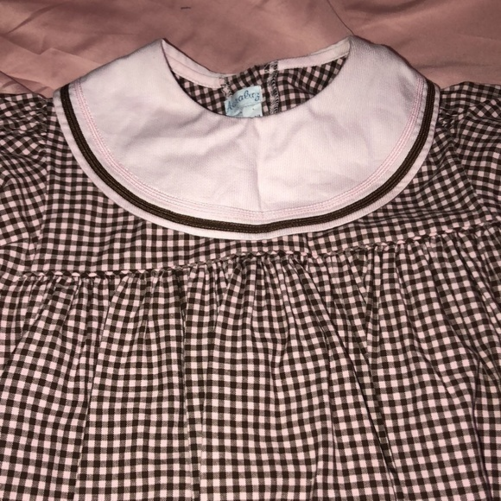 Brown and baby pink rounded collar short sleeve bishops dress‎ in 3 toddler